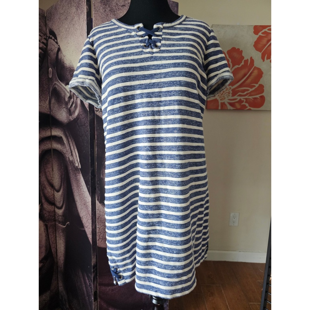 Style & Co Blue White Striped Short Sleeve Dress Lace‎ Up Women's
